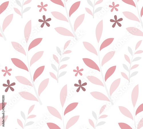 Minimalist pink leaf and flower seamless pattern in pastel colors. Floral pattern. tile pattern. Cute pattern. vector illustration