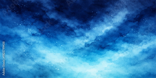 An abstract dark blue background reveals a dramatic stormy cloudscape where sunlight pierces through white clouds across a summer sky