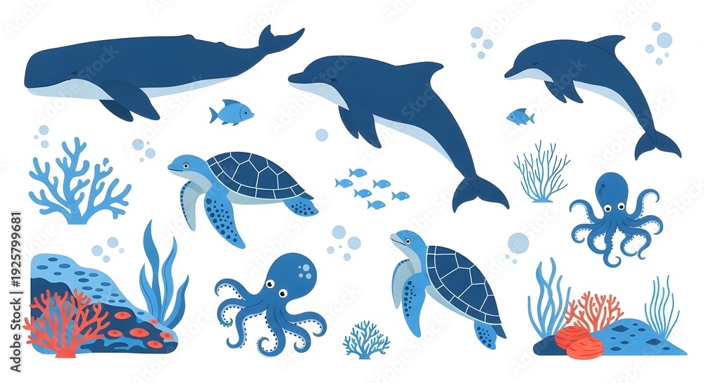 Fototapeta premium sea animals collection