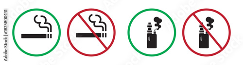 Smoking and Vaping Signs Icon Set – No Smoking and Smoking Allowed Vector Illustration