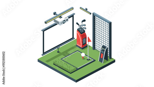 Indoor golf simulator isometric design