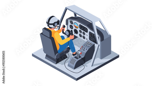 Isometric pilot training simulator with virtual cockpit and controls