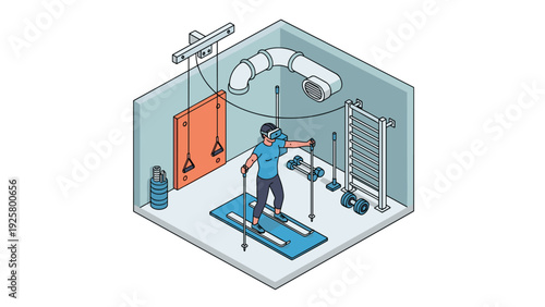Virtual reality fitness in isometric home gym setup with exercise equipment