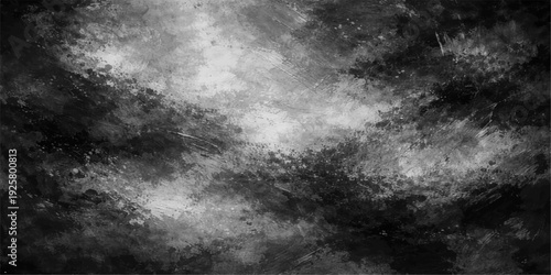 A dark grunge abstract background featuring a black and white texture of misty smoke and storm clouds swirling through a moody night sky