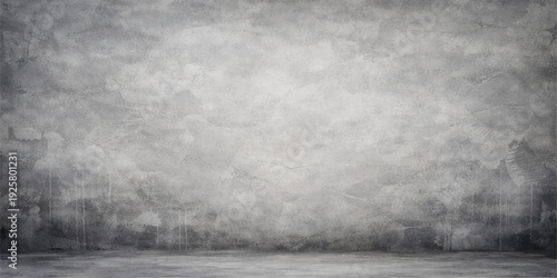 An old grunge concrete wall background texture with abstract blue light and dark smoke clouds reflecting over water in the night mist