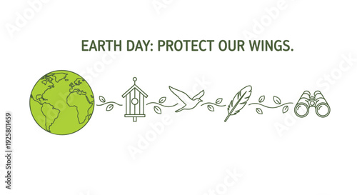 Earth Day eco icons set, Protect Our Wings campaign, environmental protection symbols