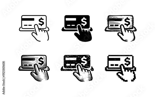 Collection of credit card payment icons with different styles and textures