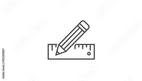 Pencil resting on a ruler with a simple design showcasing basic drawing and measurement tools cutout on alpha channel