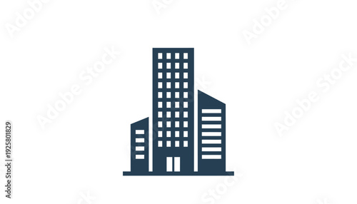 Stylized illustration of a modern city skyline featuring tall buildings with varying designs and alpha channel with white background
