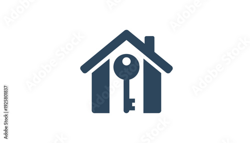 House icon featuring a key integrated into the design representing home security and access solutions on white and transparent