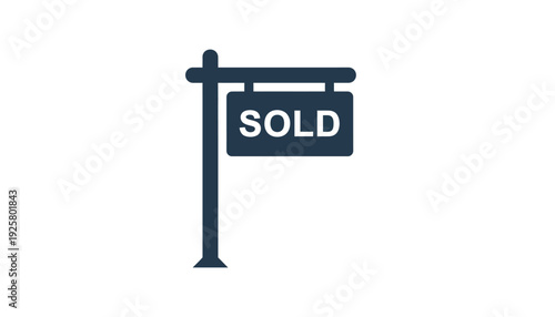 Sold sign on a post indicating a property has been sold with a simple design and clear lettering alpha channel with white background