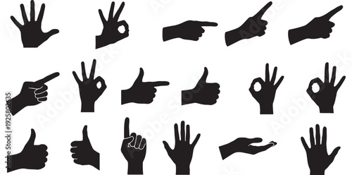 hand,symbol,expression silhouette flat design for nonverbal cue set vector graphic for psychology worksheet