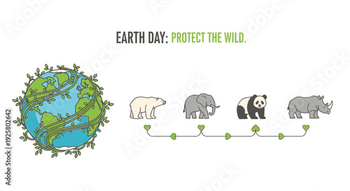 Earth Day icon set, Protect the Wild, eco-friendly symbols
