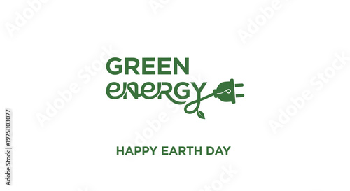 Green energy logo with plug and Happy Earth Day text