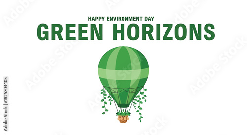 Green hot air balloon icon with leaves