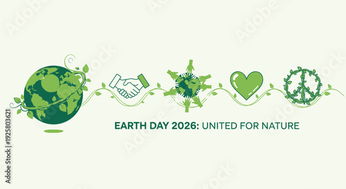 Earth Day 2026 icon set, United For Nature, eco symbols