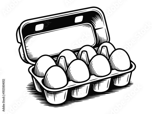 Carton of eight white eggs drawn in outline.