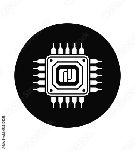 Microchip inside a black circle illustrates.