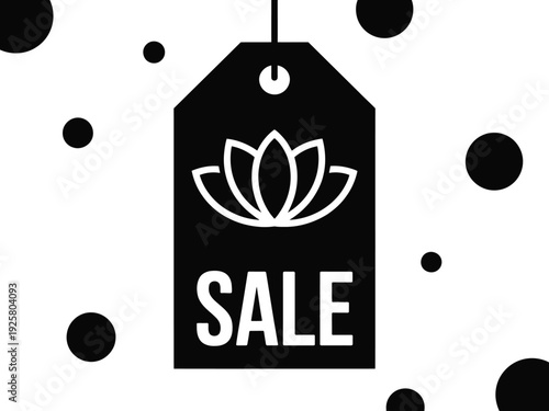 Hanging sale tag featuring a lotus flower.