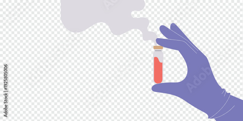 Gloved Hand Holding Test Tube with Red Liquid Isolated on Transparent Background Laboratory Experiment Concept
