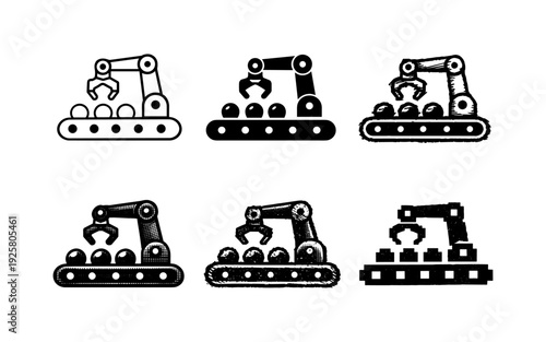 Automated robotic arm on conveyor belt sorting and moving items in manufacturing