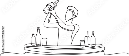 One continuous line drawing of Bartender in the pub vector illustration. Mixed beverage activity design in simple linear continuous style vector concept. one line art icon drawing vector