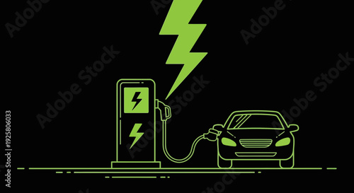 Electric car charging station with lightning bolt