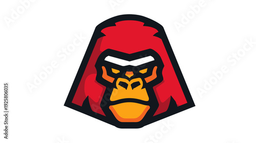 A stylized illustration of a gorilla's head, with a fierce, determined expression