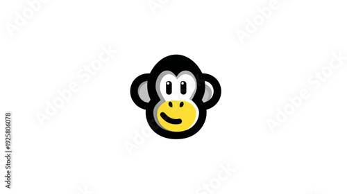 A cartoon monkey face with a yellow muzzle and black outlined features, smiling on white