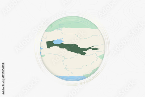 Stylized Map of Uzbekistan with Neighboring Areas.