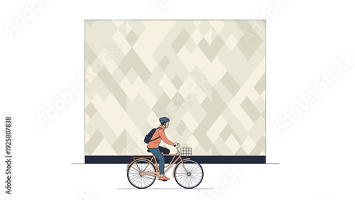 Minimalist urban scene with cyclist and geometric background