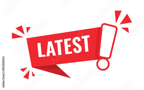 Red latest icon flat design for new update news recent post and trending content highlight.