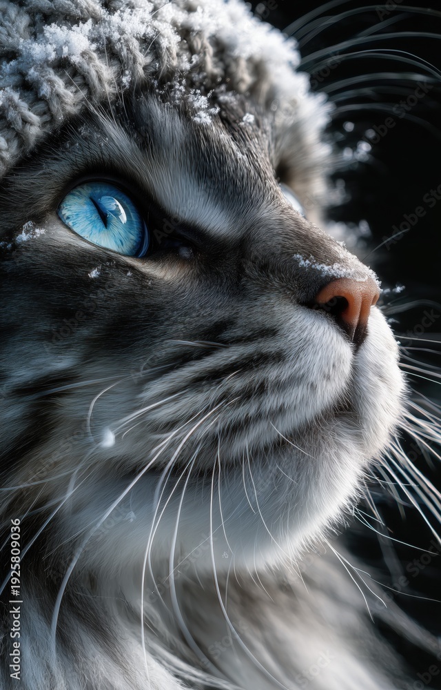 custom made wallpaper toronto digitalGray Cat With Blue Eyes Wearing Red Winter Hat In Snow