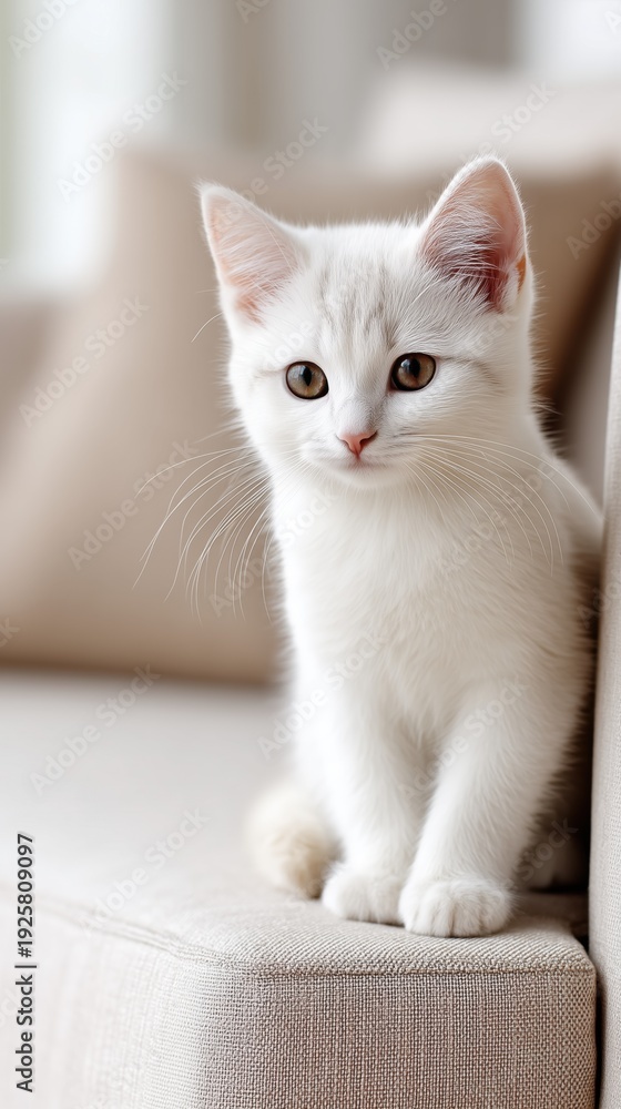 custom made wallpaper toronto digitalCute White Kitten Sitting on Sofa in Cozy Home Interior