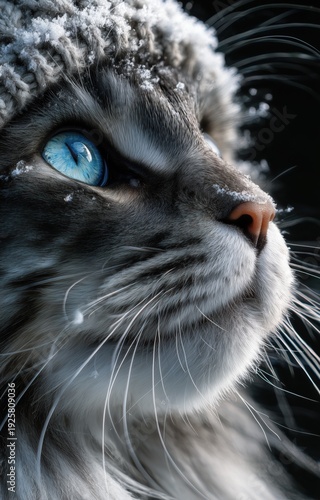 Wallpaper Mural Gray Cat With Blue Eyes Wearing Red Winter Hat In Snow Torontodigital.ca