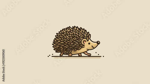 A cartoon hedgehog illustration, brown and tan hues, on a beige backdrop, with simple line art