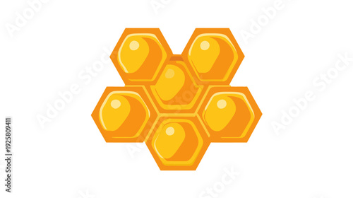 A geometric illustration of six interconnected honeycomb cells, rendered in a warm yellow and orange palette