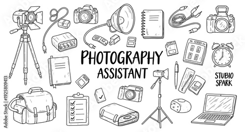 Collection of photography equipment and accessories for professional studio work
