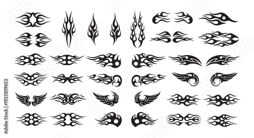 Tribal Flame and Wing Tattoo Design Elements Collection