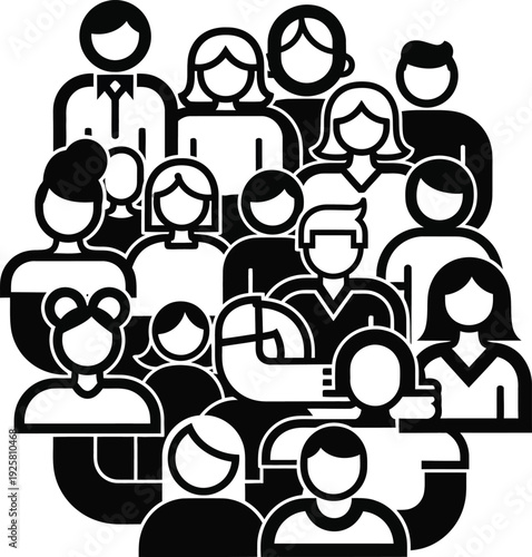 black and white illustration of a diverse group of people