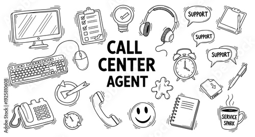 Call Center Agent Icons and Symbols for Customer Service and Support