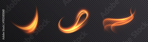 Abstract orange and yellow fiery light stripes, shimmering and swirling, create a dynamic energetic effect against a dark background.