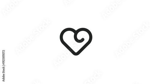 A black, heart-shaped symbol on a white background, the top curving inward with a swirl
