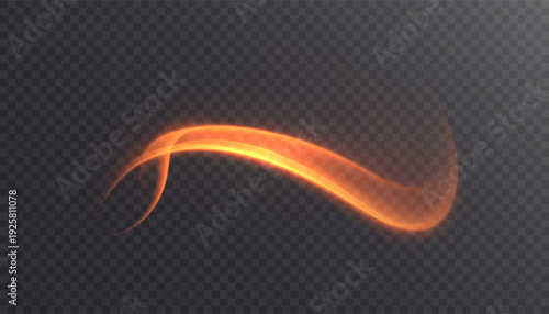 Orange glowing light vortex wave with soft motion blur and smooth curved flow. Abstract energy swirl for speed lines, tech interfaces, banners and futuristic design.
