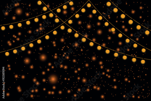 Blurry nighttime scene with string lights