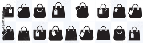 Shopping Bag with Price Tag Silhouette Icon Set for Retail Ecommerce Branding Sale and Fashion Store Marketing Design