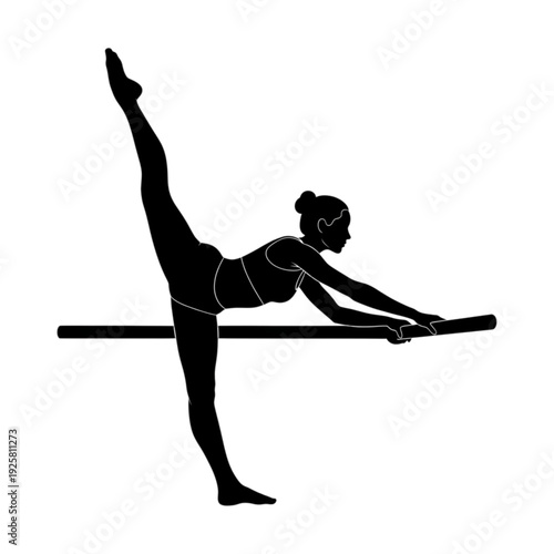 Woman doing gymnastics on balance beam isolated on transparent background.