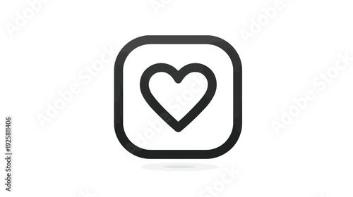 A black heart icon sits in a rounded square against a white background with a shadow