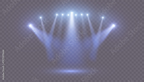 Stage spotlights with bright uplighting, wide beam and soft haze. Spotlighting for concert stages, theatre performances, events and presentation backdrops.