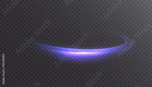 Shiny bright purple glowing curved line with magical light effect. Glow effect for game interface design on black background.	